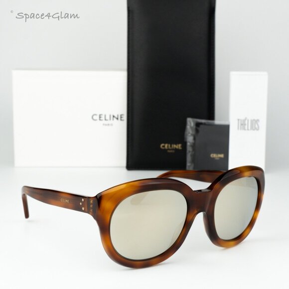 Celine Women Sunglasses Light Havana Smoke Mirror Oval CL40071I 56C BRAND NEW main image 6